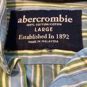 Abercrombie & Fitch Light Blue and Green Striped Dress Shirt